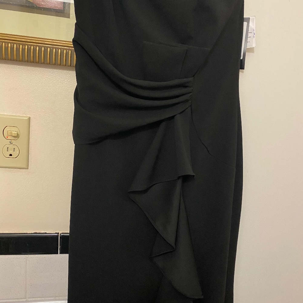 NWT Betsy & Adam BLACKRuffle Cascade Front Scuba Trumpet Strapless Dress-Size 12 - Picture 8 of 10